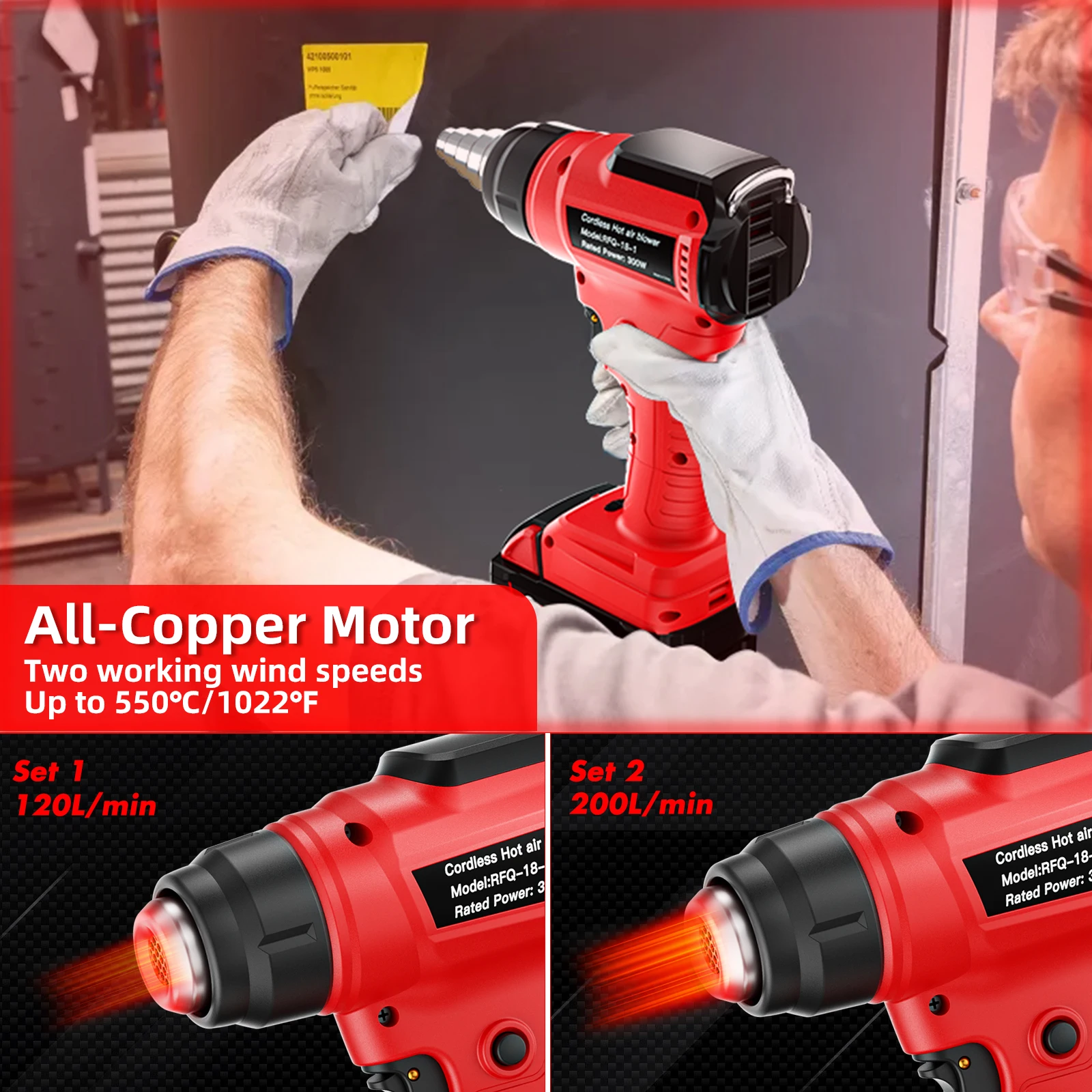 لميلووكي 18 فولت بطارية اللاسلكي الحرارة بندقية درجة الحرارة يده الكهربائية مسدس هواء ساخن مع 4 فوهات DIY بها بنفسك الحرف يتقلص #4