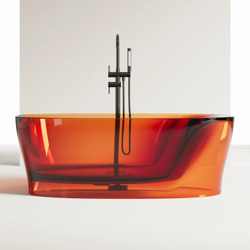 *a* Customized Clear Transparent Resin Bath Tub Modern Design Freestanding Soaking Bathtub with Drainer for Adults