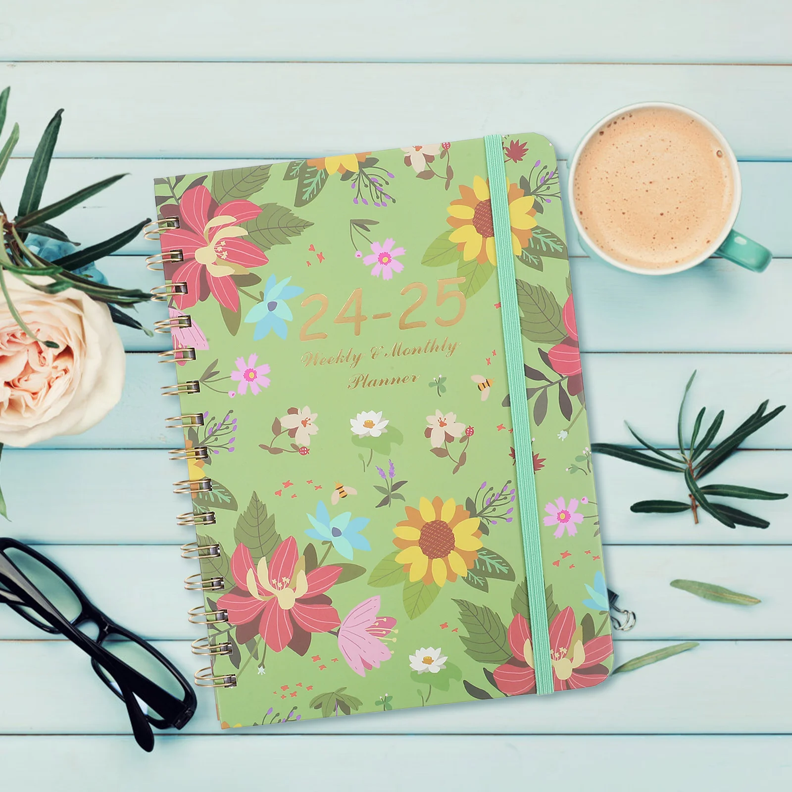 

2024 -2025 Notebook Monthly Planner Floral Calendar Label Stickers The List to Do Paper Vertical Weekly Aesthetic Office