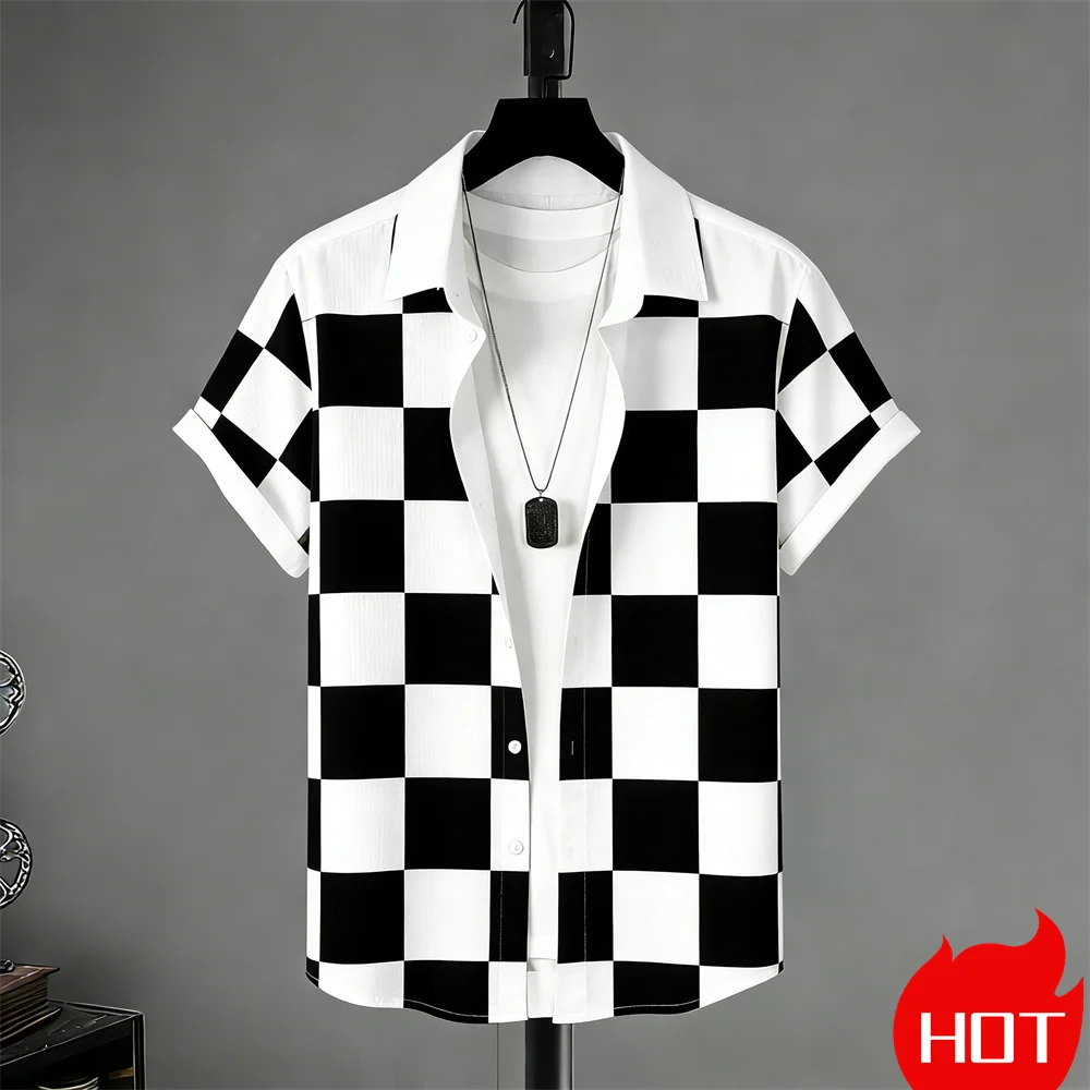 

Summer men's short sleeved shirt Stripe pattern print shirts for man Fashion casual men's women's shirts menswear clothing tops