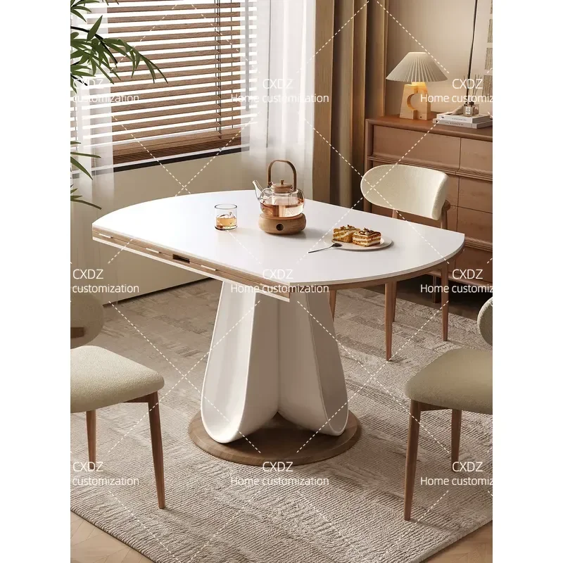 Foldable Round Slate Dining Table Solid Wood Square and Round Dual Purpose High End Small Apartment Cream Style 2026 New