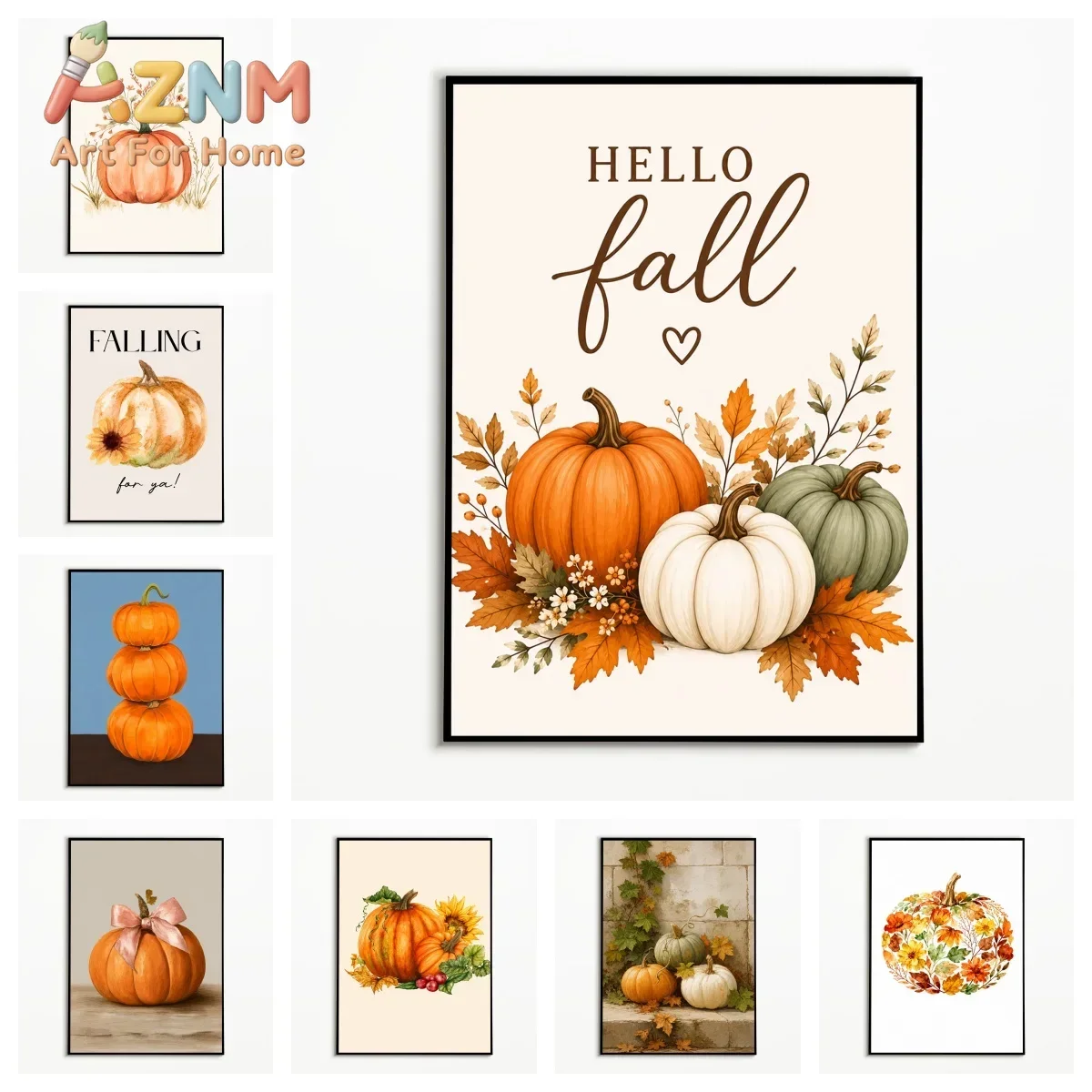 1PC Autumn Colorful Pumpkin and Maple Leaf Poster  Halloween and Thanksgiving Wall Art  Canvas Printing Room Decor Fall Decor