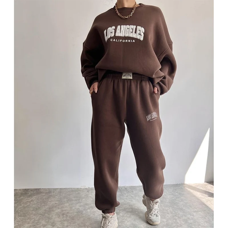 Thick Sweatshirts Letter Print Winter Clothes Women Outwears Pullovers Ladies Outfits Clothing Fashion Casual 2 Piece Pants Set