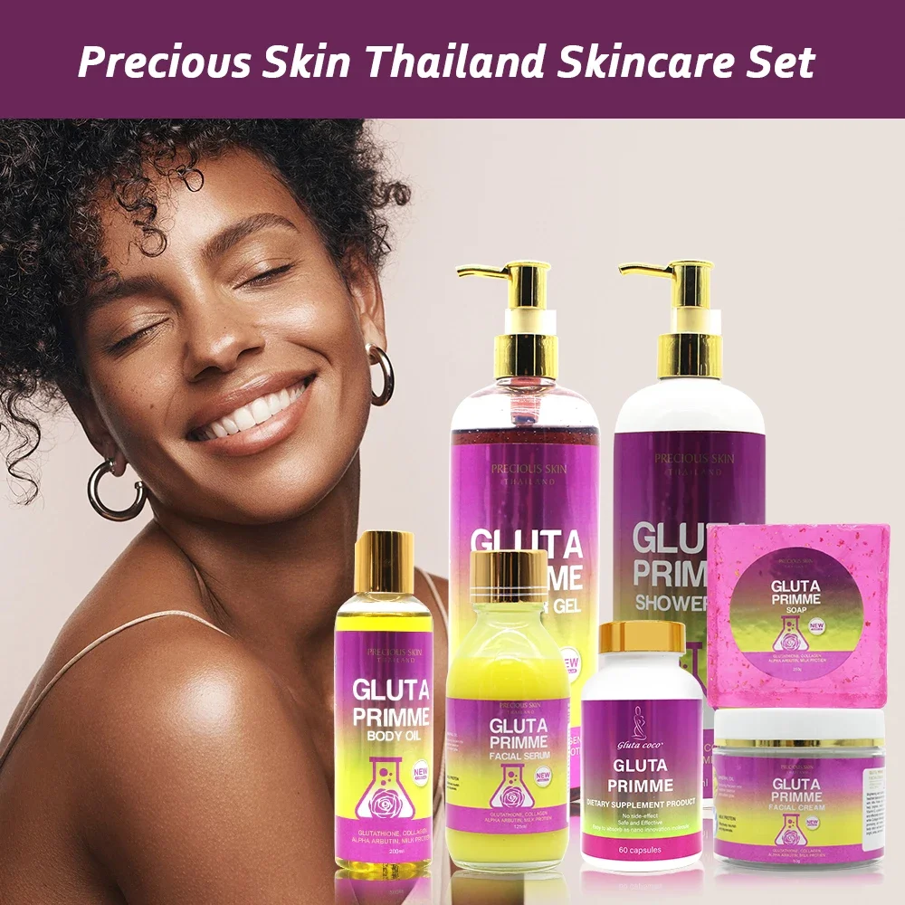 5D Gluta Thailand Gluta Primme Whitening Skin Set with Collagen Glutathione Brightening Glowing Skin Moisturizing for Dark Skin