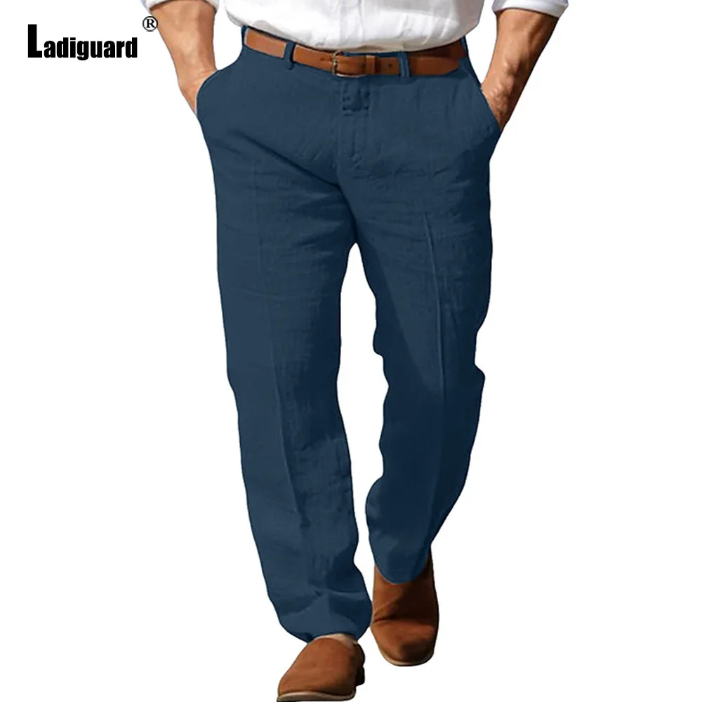 Men\'s Stand Pockets Cotton Linen Pants Solid Light Gray Ankle-Length Trouser Plus Size Mens Casual Beach Straight Hotpants New