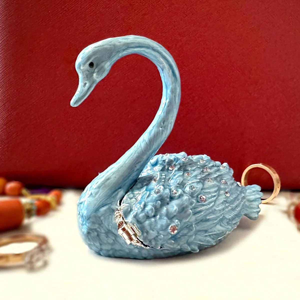 

Swan Trinket Box Jeweled Enamel Elegant Swan Sculpture Jewelry Ring Holders Handmade Animal Figurine Collectible Gift