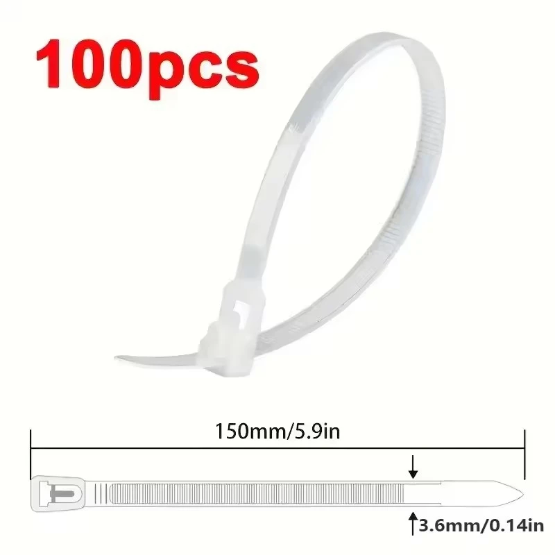 100 Stück wiederverwendbare, selbstsichernde Nylon-Kabelbinder, sichere Befestigung, gemischte Farben, langlebiges, flexibles, geripptes Design für den Innen- und Außenbereich