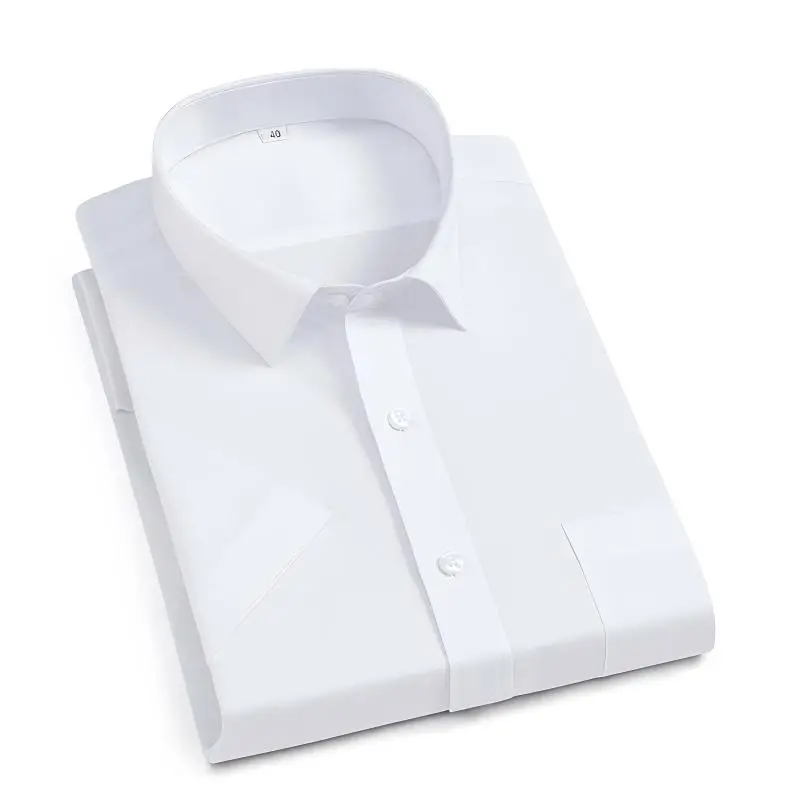 Summer Men's Short Shirt White  60% Cotton Wrinkle Resistant casual High-end Seamless Business Shirt Slim Fit Professional Solid