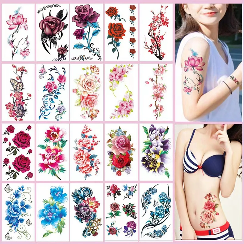 

10pc/Lot Sexy 3D Flower Temporary Tattoo Women Waterproof Arm Chest Tatouages Et Art Corporel Adesivo Set Watercolor Fake Tattoo