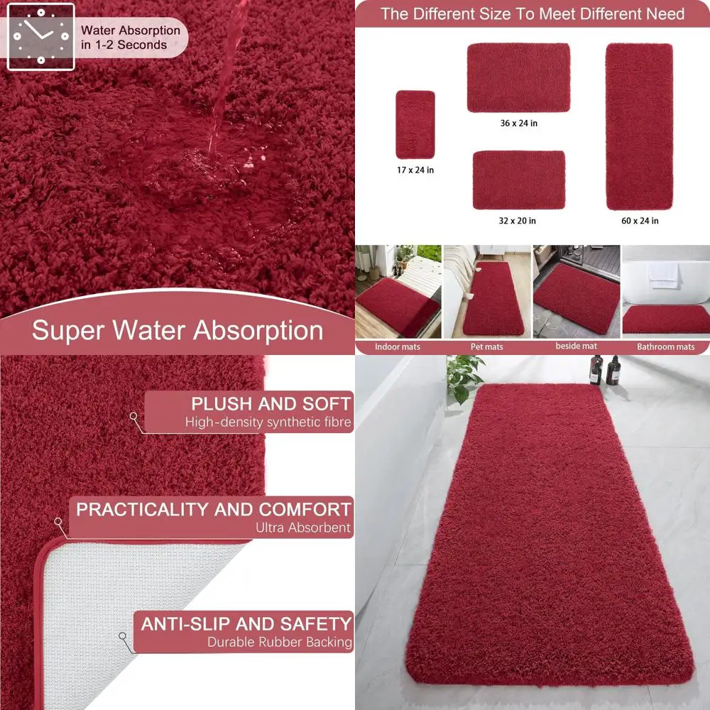 

Thick & Soft 24x60 Luxury Microfiber Bath Runner Rug with Non-Slip Rubber Backing, Red