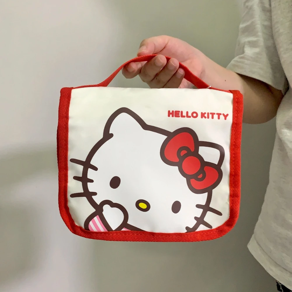Kawaii Sanrio Hello Kitty Büyük Kapasiteli Katlanır Karikatür Makyaj Çantası Sevimli Seyahat Kitty Taşınabilir Kozmetik Fırça Saklama Çantası