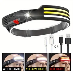 LED COB Headlamp USB Rechargeable Super Bright Camping Flashlight XPE Induction Sensor Dimmable Light For Outdoor Walking Hiking