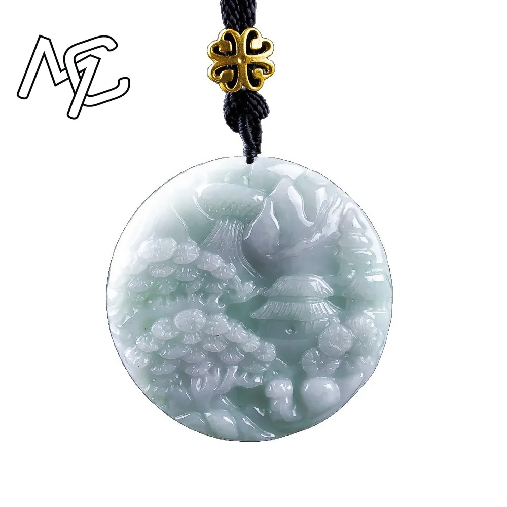 Real Jade Natural Emerald Double-sided Mountains Waters Pendant Necklace Carved Charm Jadeite Jewelry Fashion Charm Amulet Gifts view 5