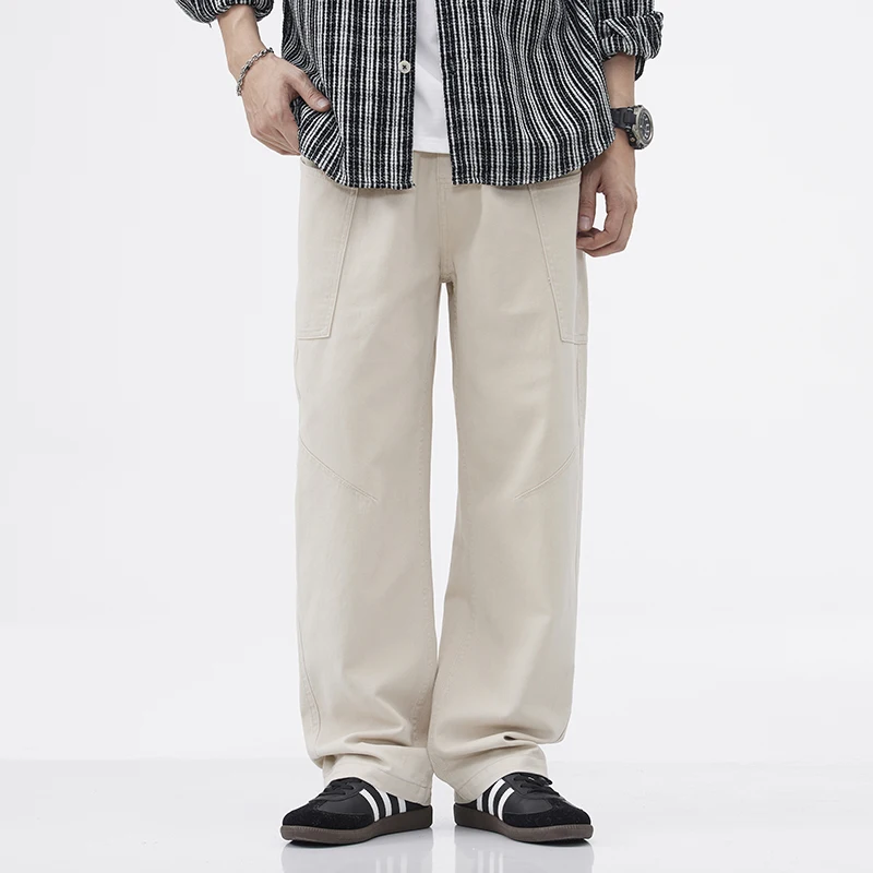 

Мужские повседневные брюки прямого кроя в американском ретро-стиле из Гонконга, утепленные, осенние, модель «Зонтик-солдат»