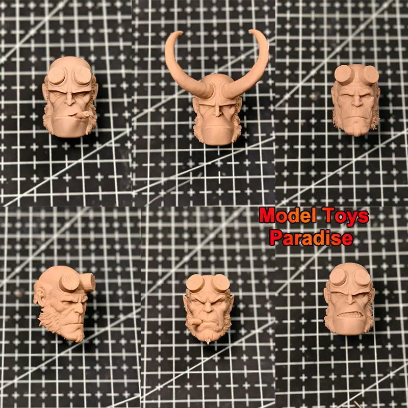 

Unpainted DIY 1/12 Hellboy White Model Head Super Hero Soldier Head Sculpt Fit 6inch Action Figure Body