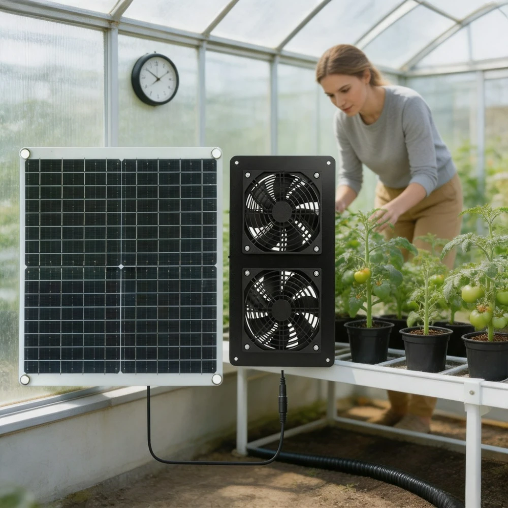 20W 30W Monocrystalline Solar Powered Dual Exhaust Fan IP65 Waterproof Ventilation Fan for RV Camper Greenhouse Chicken Coop