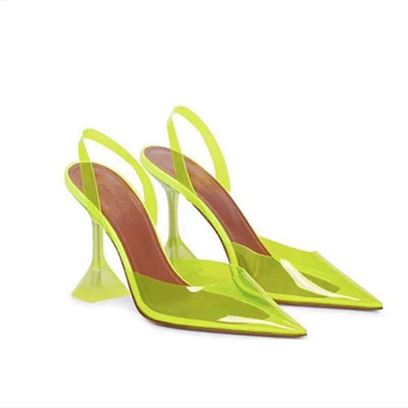 Scarpe da donna in gelatina stili europei e americani eleganti sandali con cinturino posteriore trasparente tacchi da vino 9cm blu giallo Chaussure