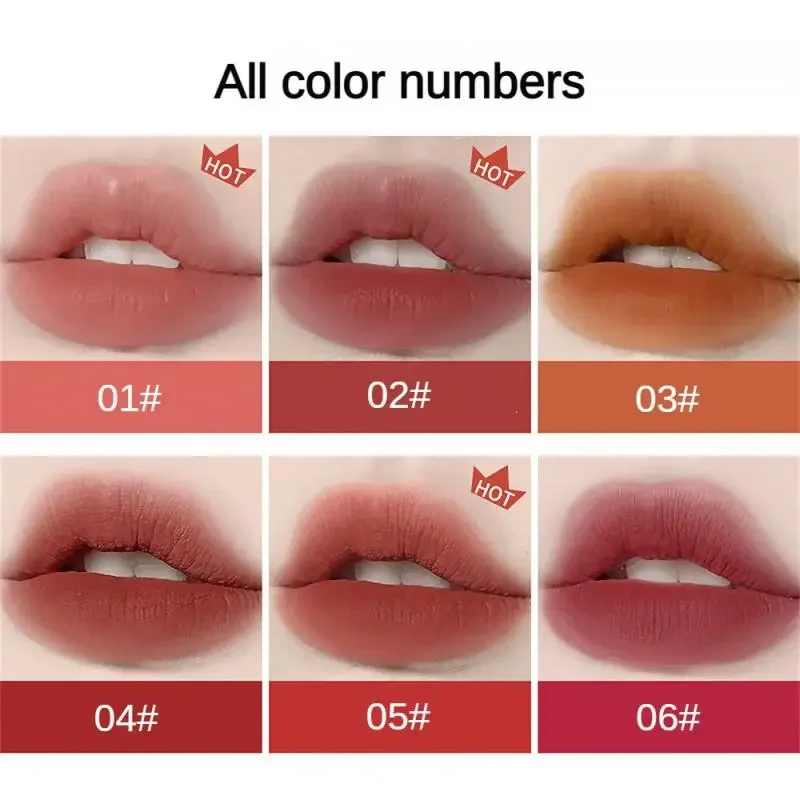 Cápsula de 6 colores, esmalte de labios de barro, lápiz labial hidratante, Mousse mate de terciopelo, brillo de labios, maquillaje duradero, Cosméticos Coreanos de belleza