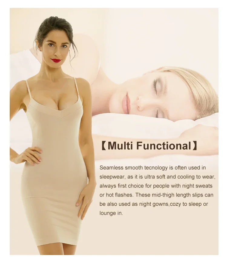 

Women's One Piece Body Shaper Full Slip Tummy Control Shapewear Dress Adjustable Spaghetti Straps for Sculpting under Dresses