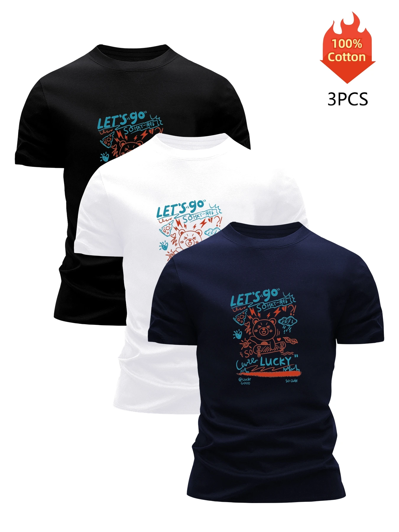 

3 Pack Mens 100 Cotton Graphic Tees Повседневная летняя дышащая крутая высококачественная модная одежда