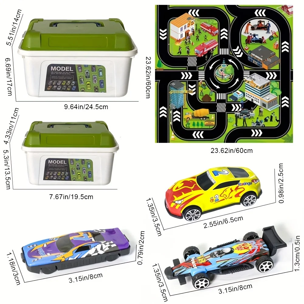 Legierung Spielzeug autos Set mit Aufbewahrung sbox, zurückziehen Autos Legierung Autos Spiel matte Verkehrs zeichen, Spielzeug auto Set für Jungen Kleinkinder Weihnachts geschenk