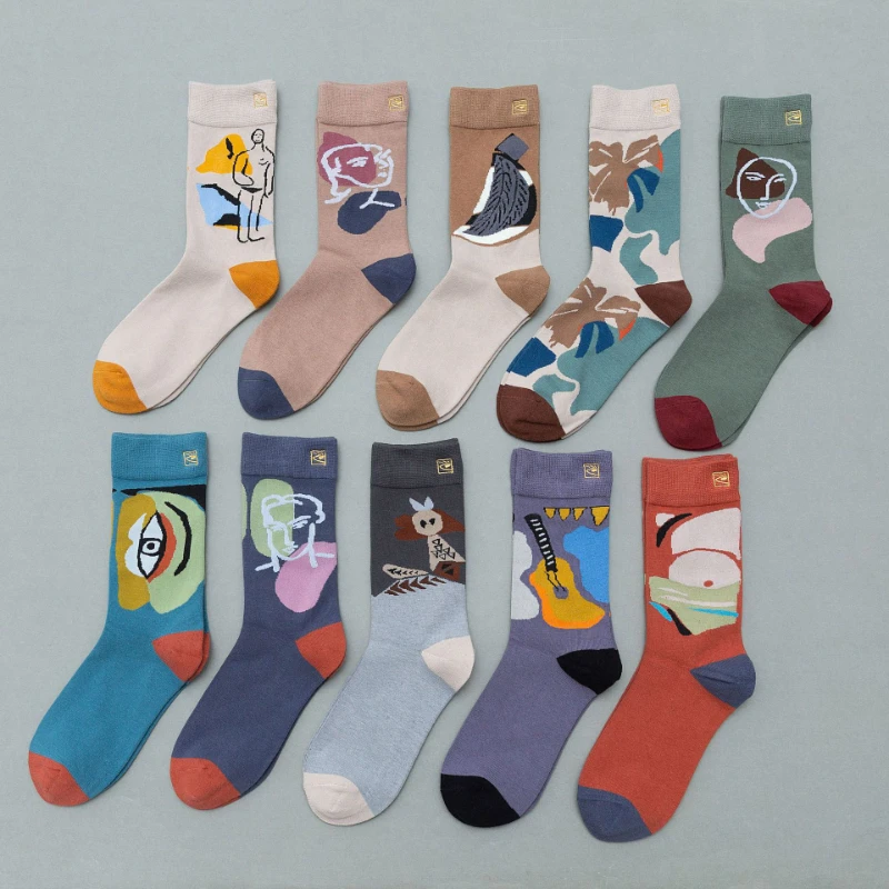 Chaussettes Chimcartoon avec motif graffiti de rue peint à la main, chaussettes All-Match, neutre, original