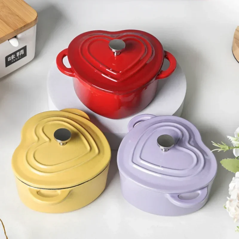 

Household Heart Pots for Kitchen Cast Iron Enamel Cooking Pots Heated Evenly Soup Pot Nonstick Pan for All Stoves