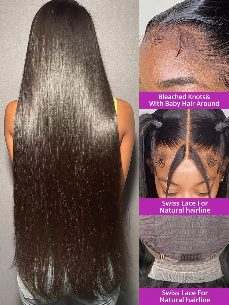 280% 42 30Inch HD Lace Front Human Hair Wig Bone Straight 13x6 Transparent Hd Lace Frontal Human Hair Wigs Pre Plucked For Women image 2