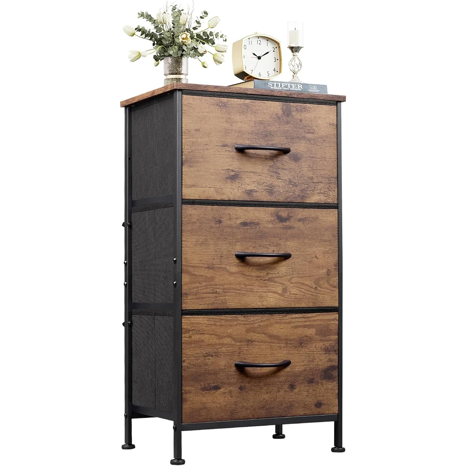 

Dresser with 3 Drawers, Fabric Nightstand, Organizer Storage Dresser for Bedroom, Hallway, Entryway, Closets, Sturdy Steel Frame