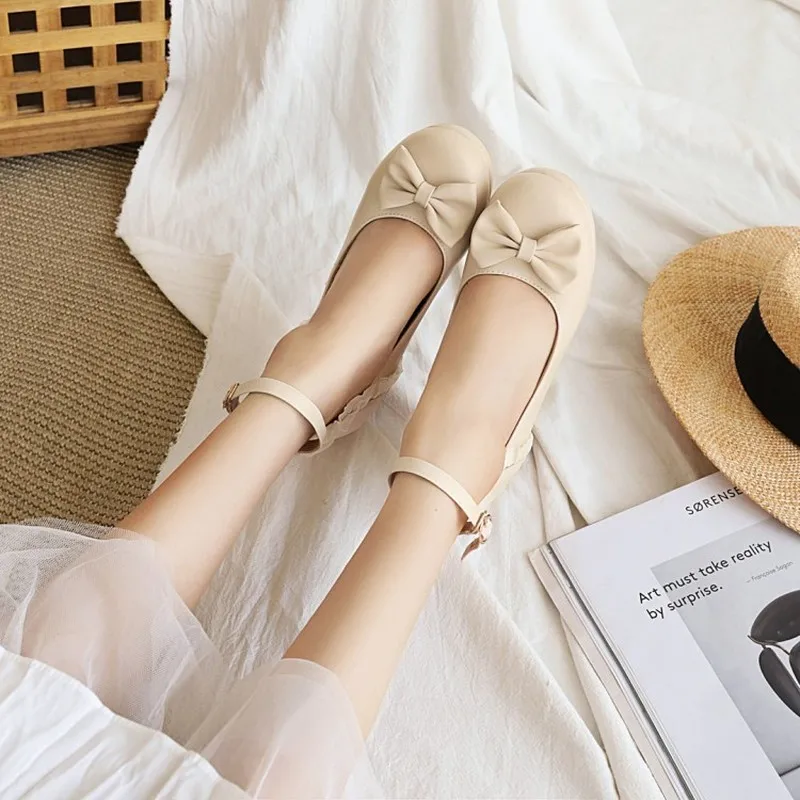 spring and fall The New fashion Round head sweet Bow High heel Women\'s shoes white Pink Beige princess High heel Women shoes