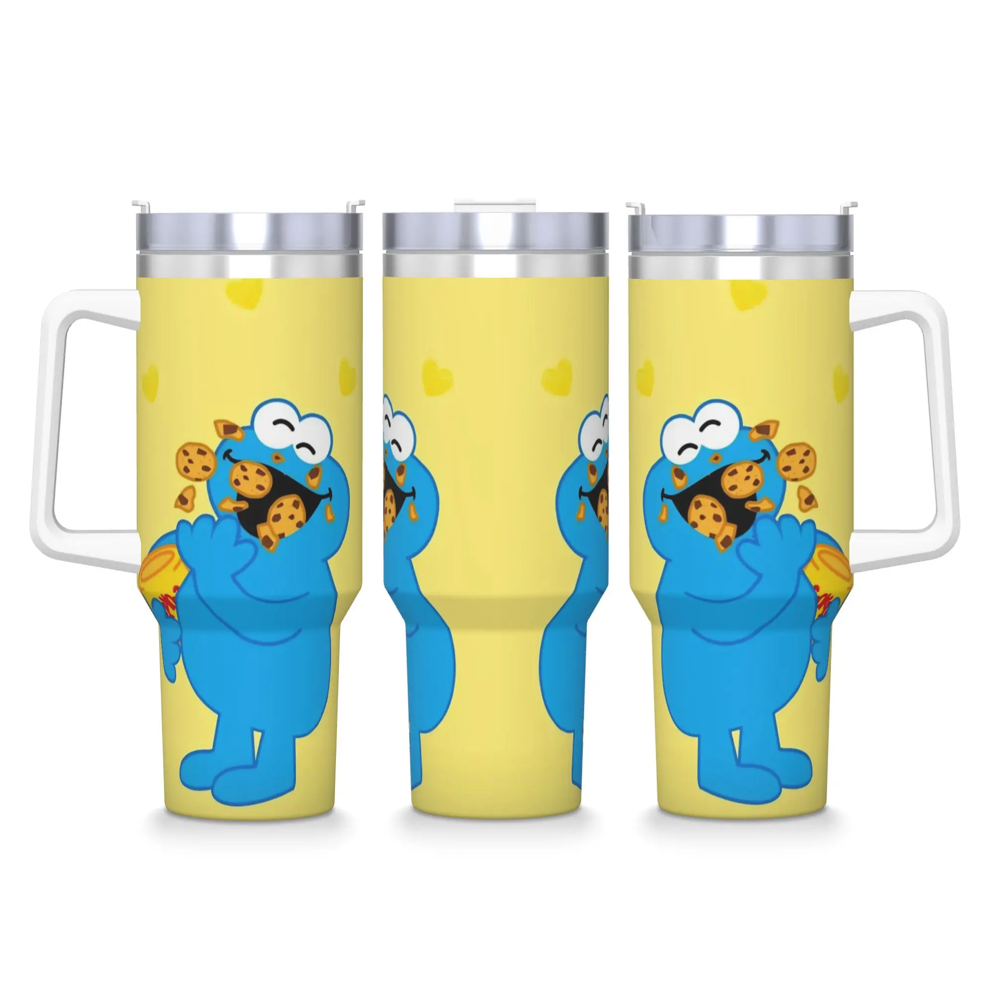 Vaso de acero inoxidable Cookie Monsters, taza térmica para acampar con pajitas y tapa, tazas de gran capacidad, botella de agua para bebidas calientes