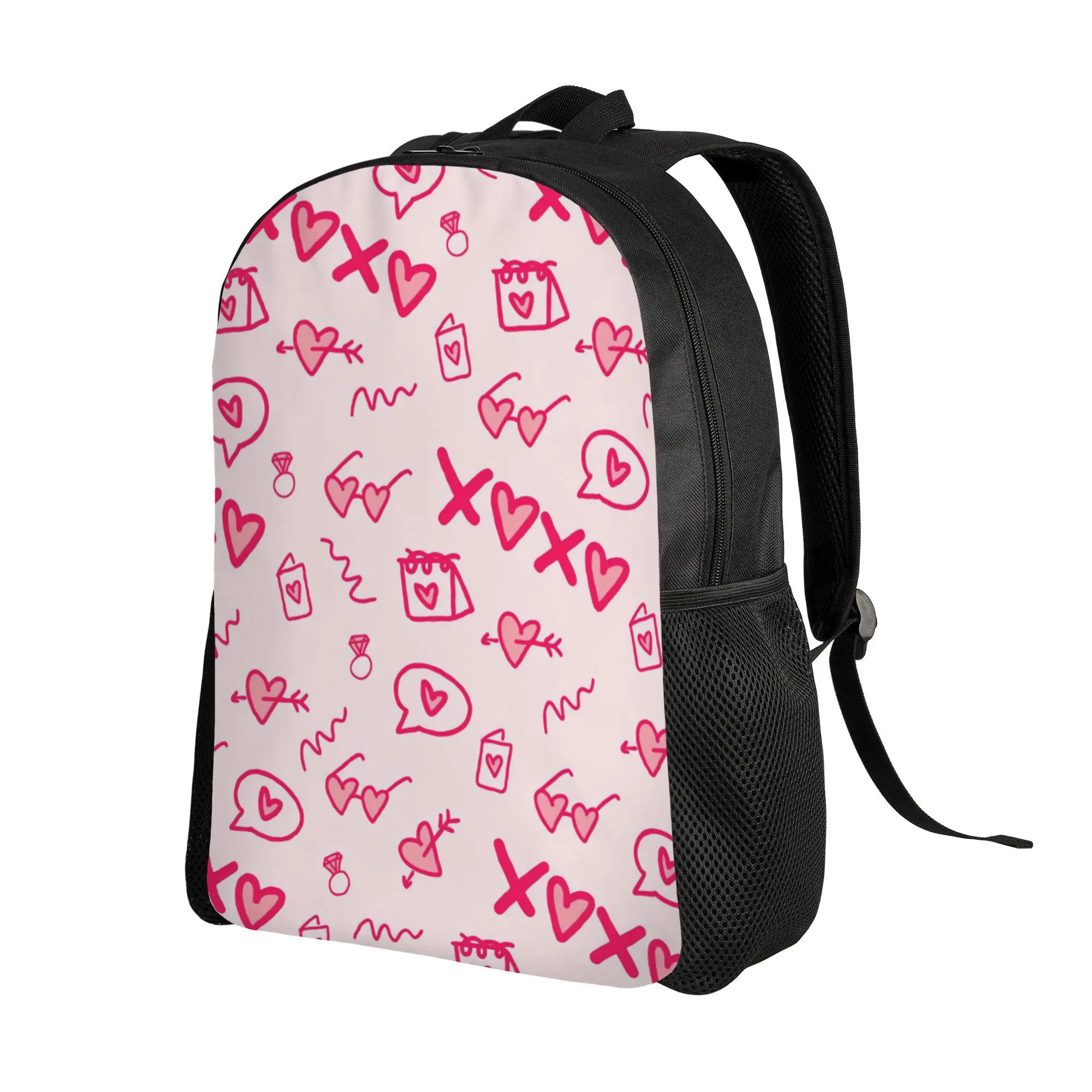 Women's Cute Pink Backpack with Heart Bubbles Design Pastel Pink School Backpack with Black Zipper Closure, Single Layer