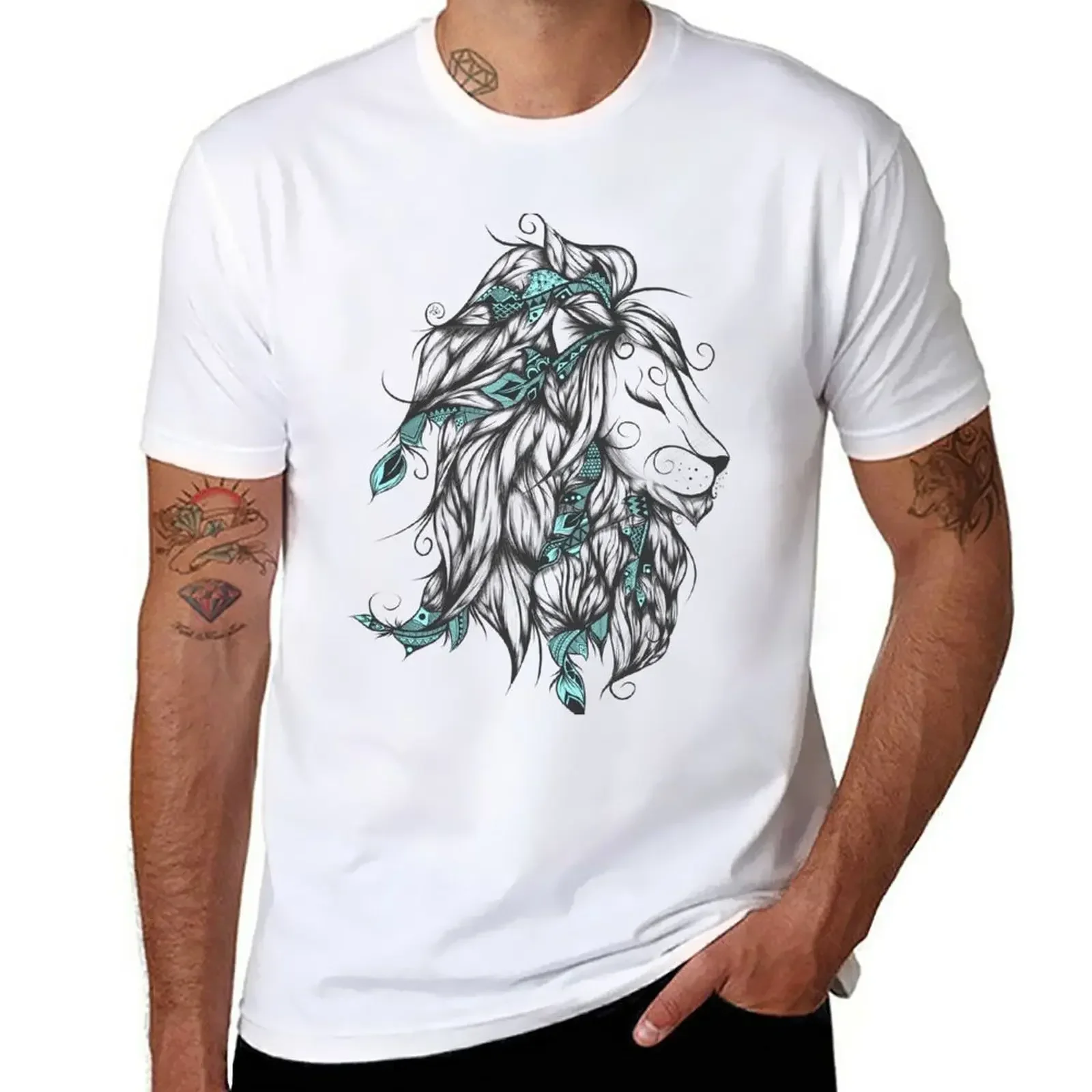 oversizeds Men's t-shirts Poetic Lion Turquoise T-Shirt for a boy  oversized t shirt  men clothing  graphic t shirts