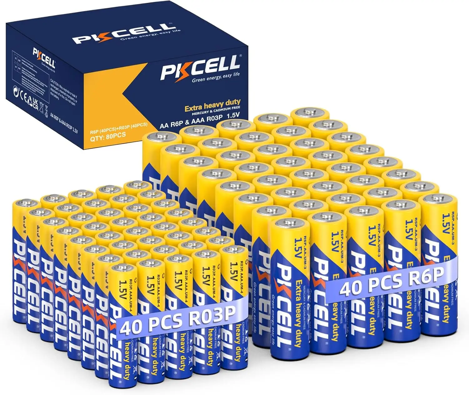 80 Pack PKCELL zinco-carbone batteria Non ricaricabile doppia AA UM3 MN1500 E91 batterie Triple AAA MN2400 batterie