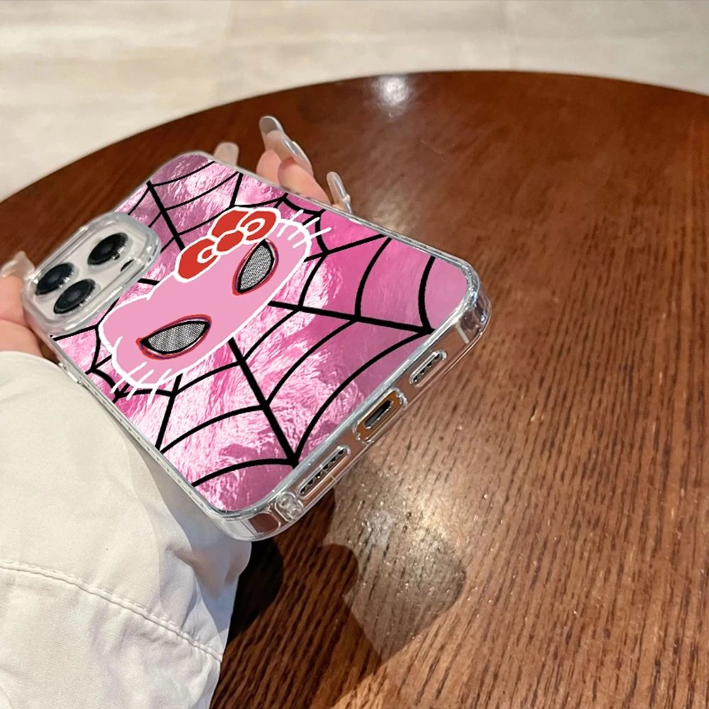 カップル漫画キティ女性用携帯電話ケース Apple iPhone 16 15 14 13 11 12 Pro Max 16e 7 8 Plus X XS XR SE ガールズ Funda カバー Coque