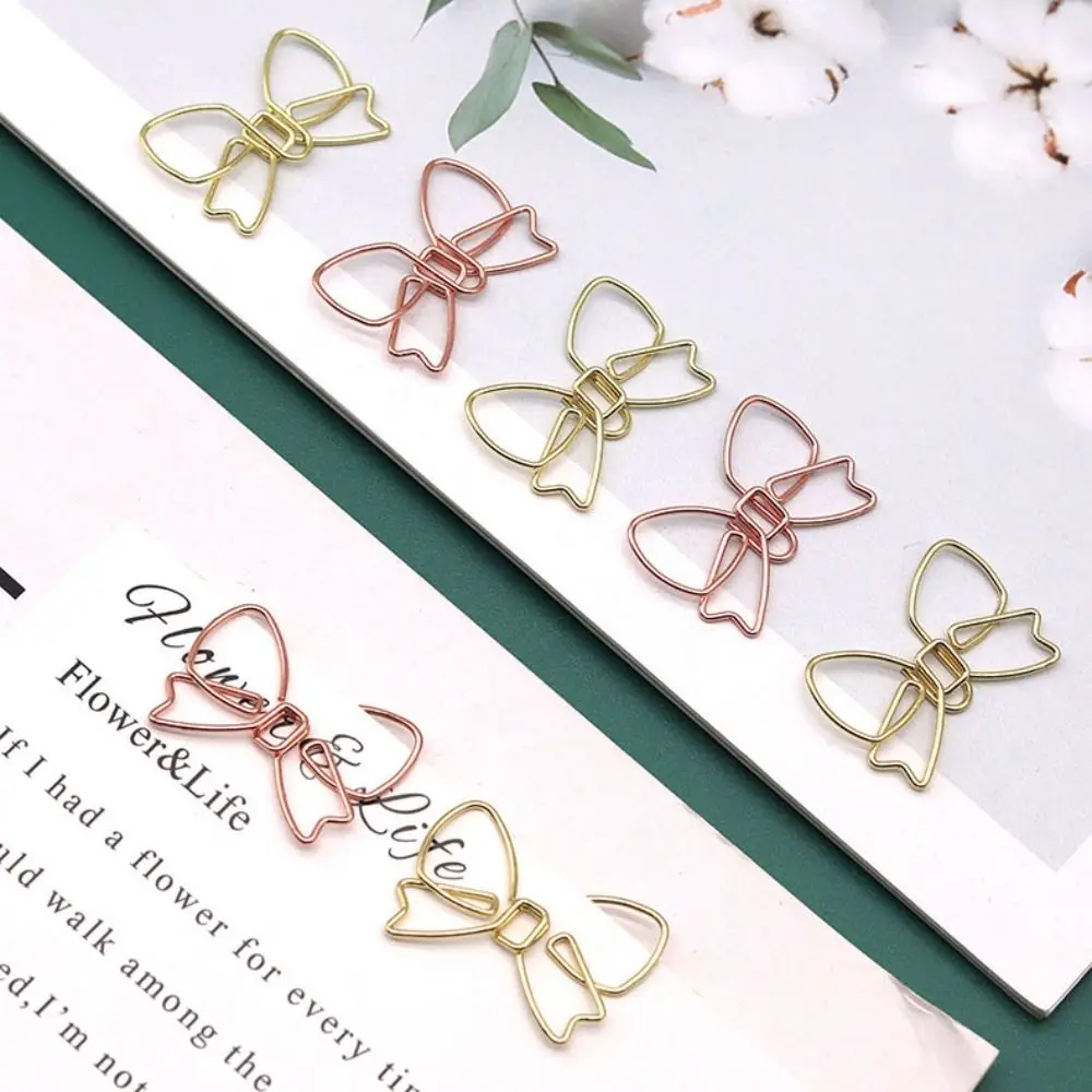 10PCS File Clip Metal Bowknot Paper Clips Creative Special-shaped Bookmark Clip Gold Paper Clamps Office/School