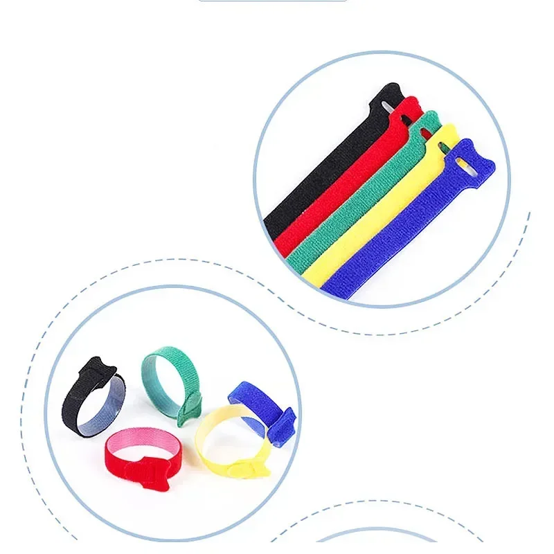 Attaches Auto Adhesive Velcros Colorful Tape Nylon Hook Loop Cord Storage Box Computer Data Cable Ties Long T-tie Wire Reusable