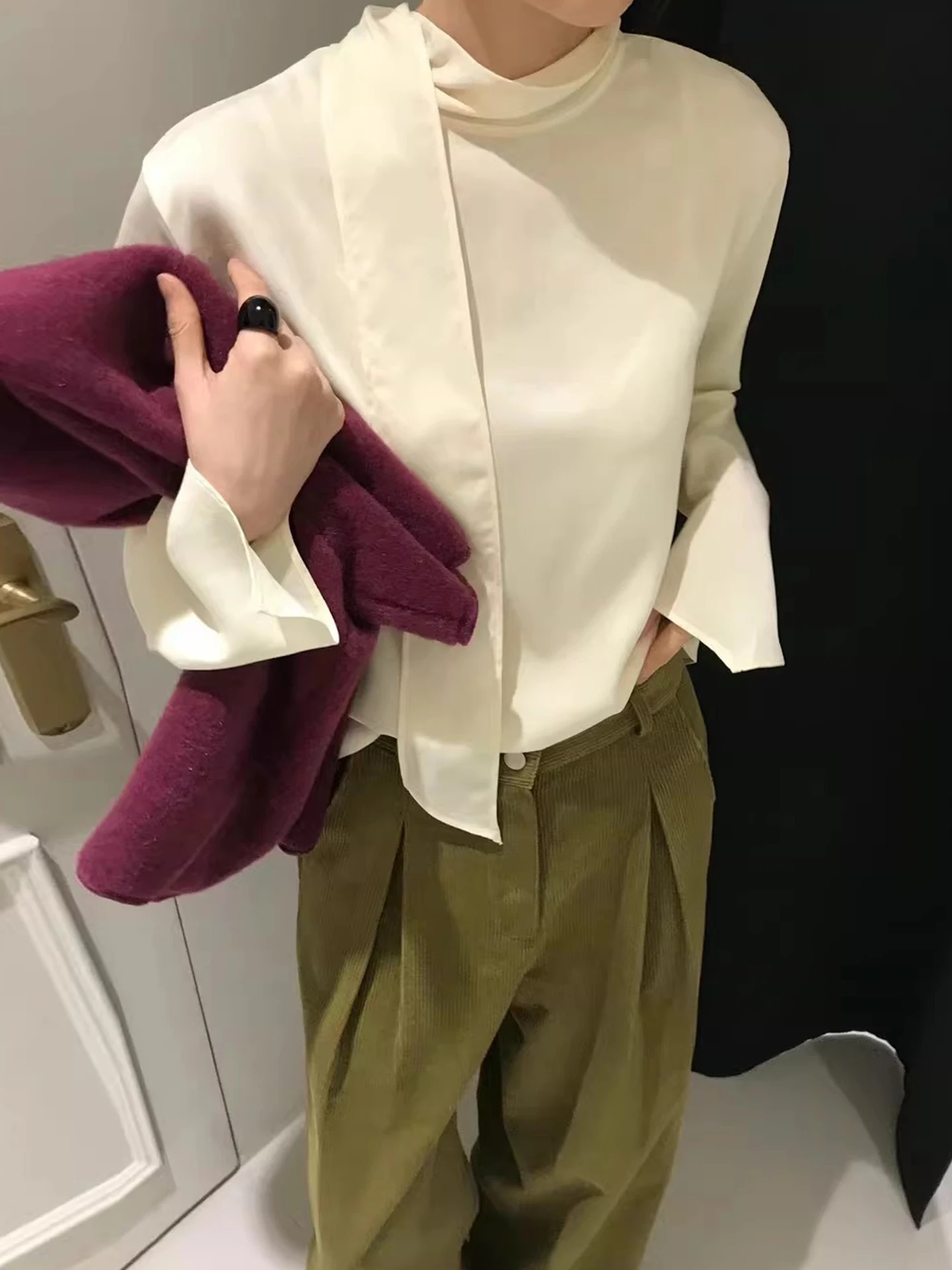 

Модный комплект из двух предметов: однотонная шерстяная рубашка с коротким рукавом и универсальная рубашка с длинным рукавом для женщин, новинка ранней весны