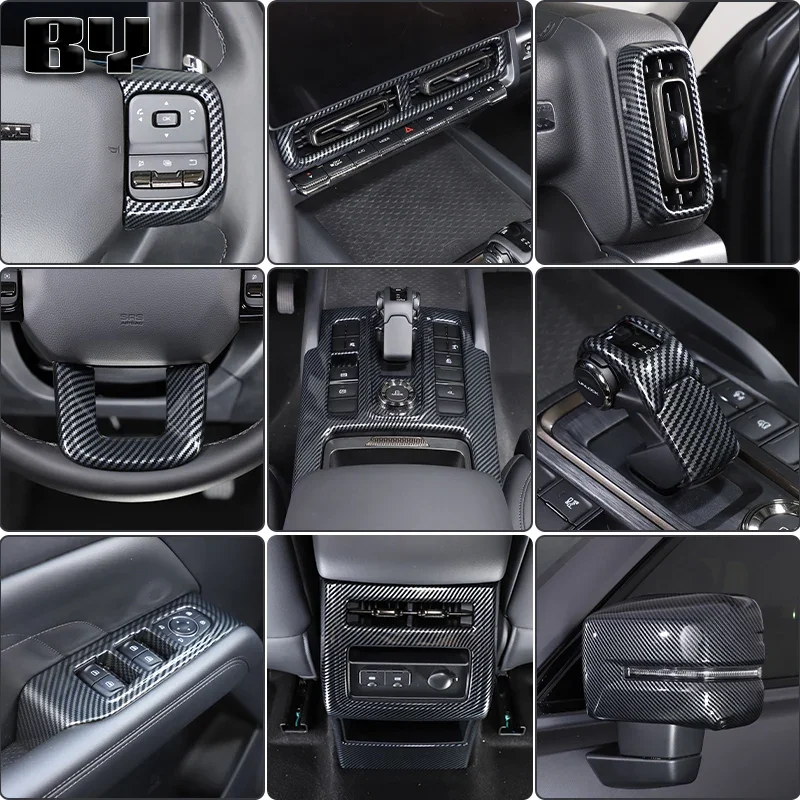 

For Haval H9 2nd 2024 2025 ABS Carbon Fiber Car Center Shift Panel steering wheels Mirrors Decor Sticker Car Accessories