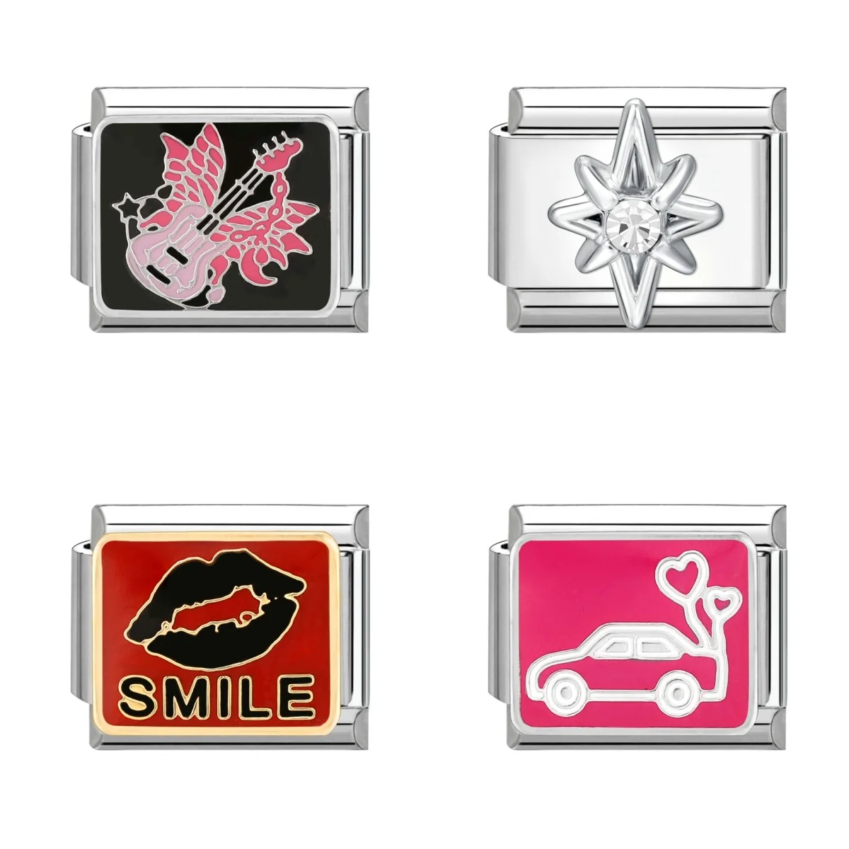 رومانسية سحر سوار نجوم الوردي الأرجواني القوس فراشة سحر الروابط الإيطالية صالح 9mm سوار الفولاذ المقاوم للصدأ صنع DIY المجوهرات