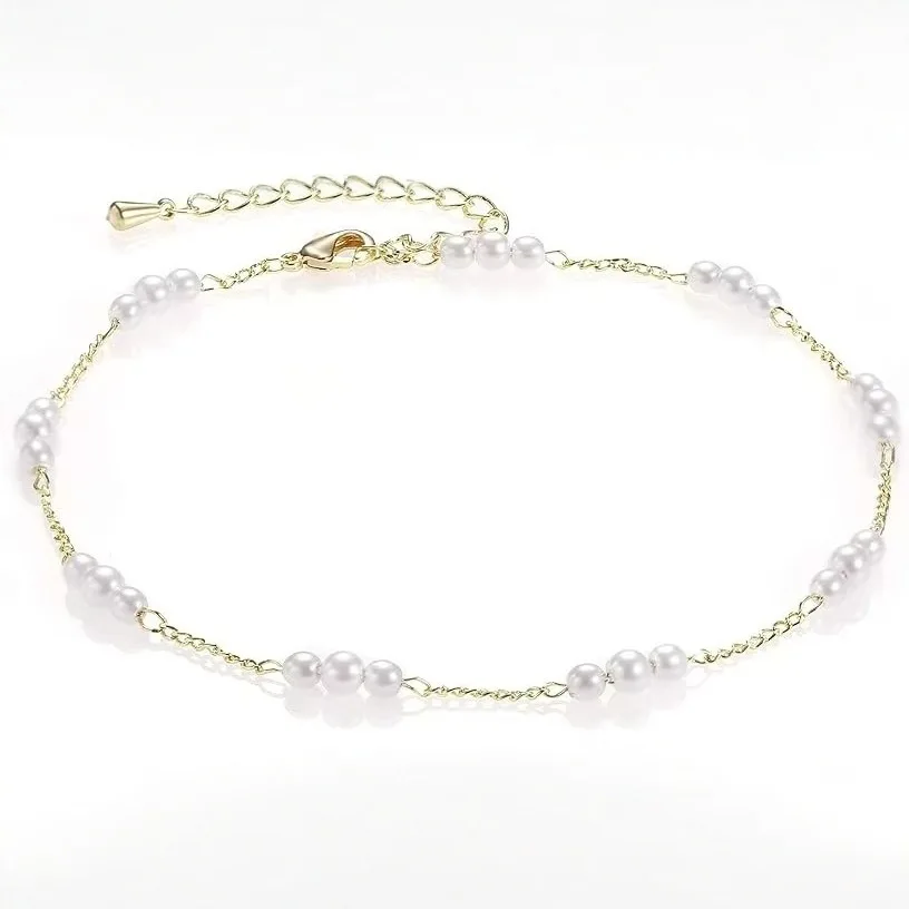 Women's 14K Gold Plated Tiny Pearl Beads Layered Anklet