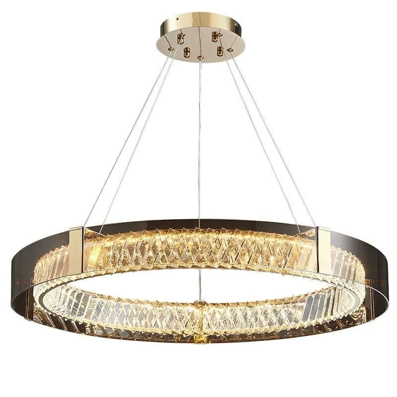 living room chandelier 6 New Italian, minimalist creative wood grain acrylic ring living room chandelier iron bamboo rattan