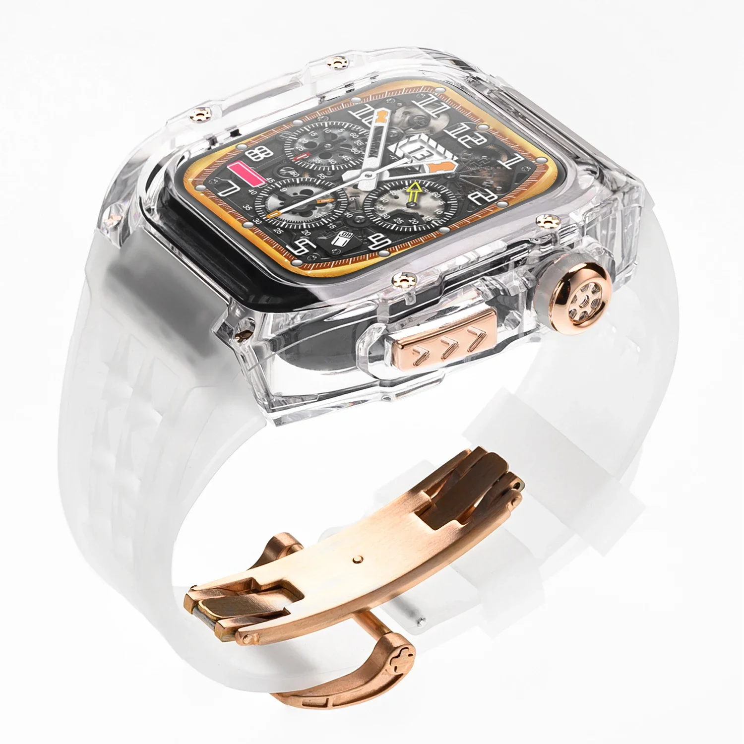 Luxury Transparent Modification Kit For Apple Watch Ultra 2 49mm Case Rubber Band For iWatch Series 8 7 6 5 4 SE 45mm 44mm Strap