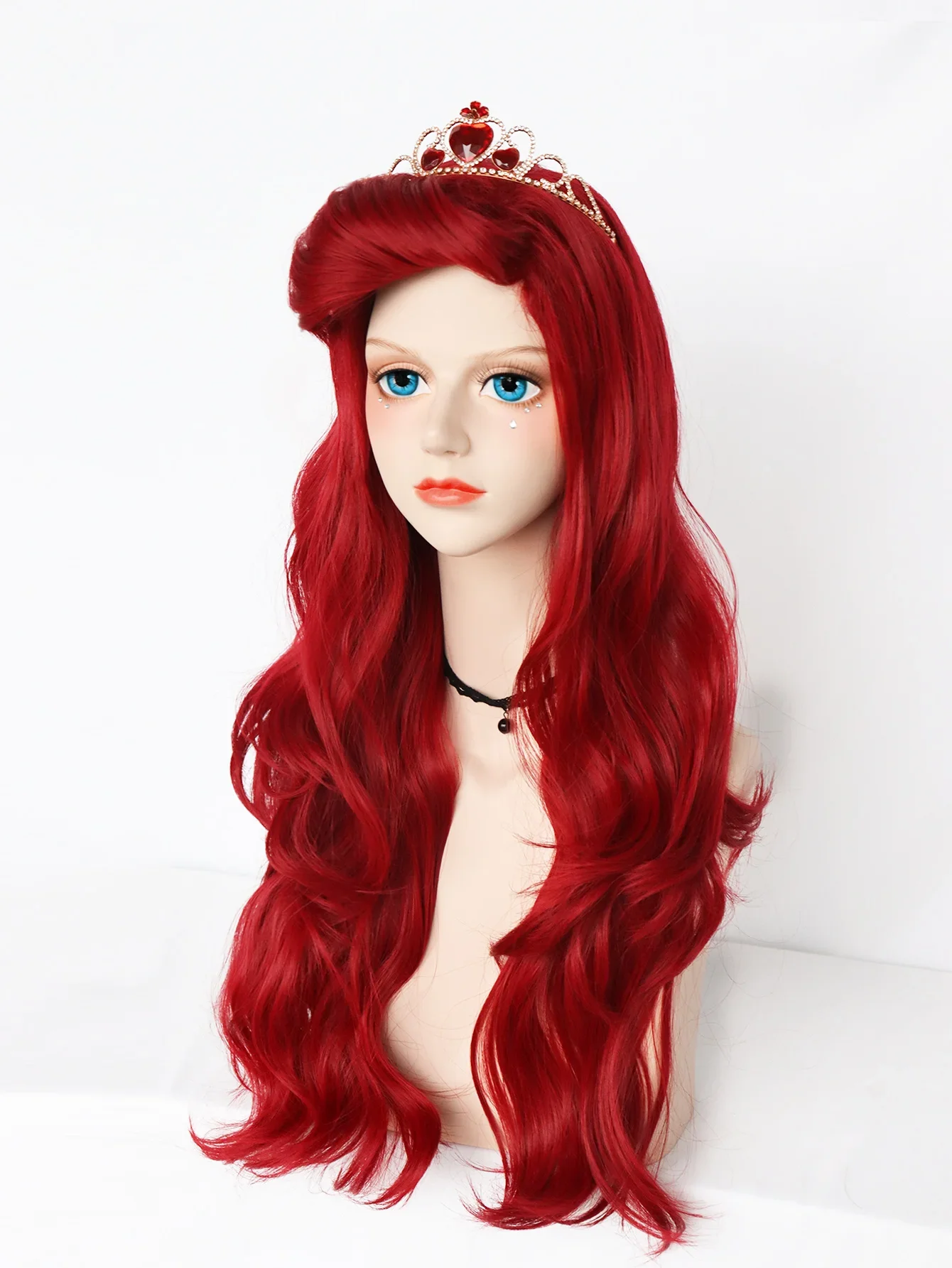 Parrucca cosplay sintetica rossa ondulata lunga Parrucca principessa Ariel per Halloween Gioco di ruolo Costume Natale per donna Parrucca da vestire
