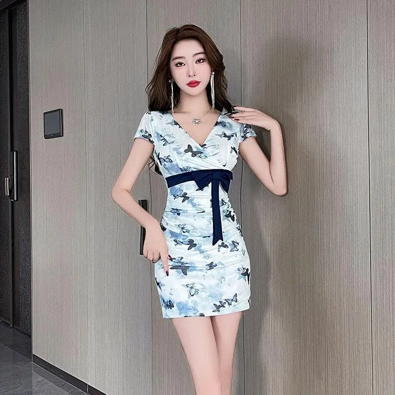 Ladies Workwear Set Gradient Blue Hotel Waiter Beauty Salon Spa Coffee Sexy Foot Bath Sauna Technician Overall Uniform