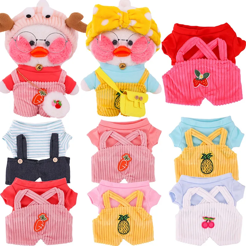 1 Set Clothes for 30cm Stuffed Dolls LaLafanfan Cafe Duck Dog Plush Toy Cartoon Hoodie Overalls Accessories Kids Girls Gift