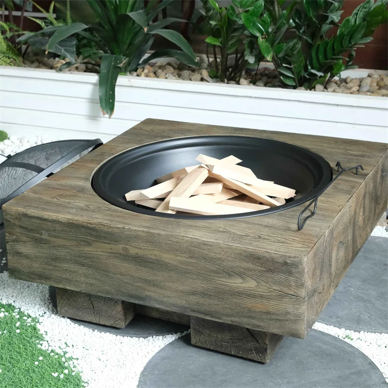 Wooden Outdoor Fire Pit with Wood Grain Design for Winter Heating Outdoors Suitable for Partty Outdoor Camping Heating