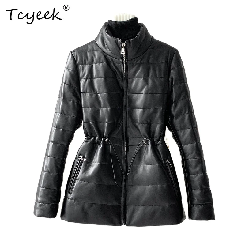 

Tcyeek из натуральной овчины, осенне-зимняя утолщенная женская куртка средней длины с воротником-стойкой и длинными рукавами, белая утиная пуховая куртка Veste Femme