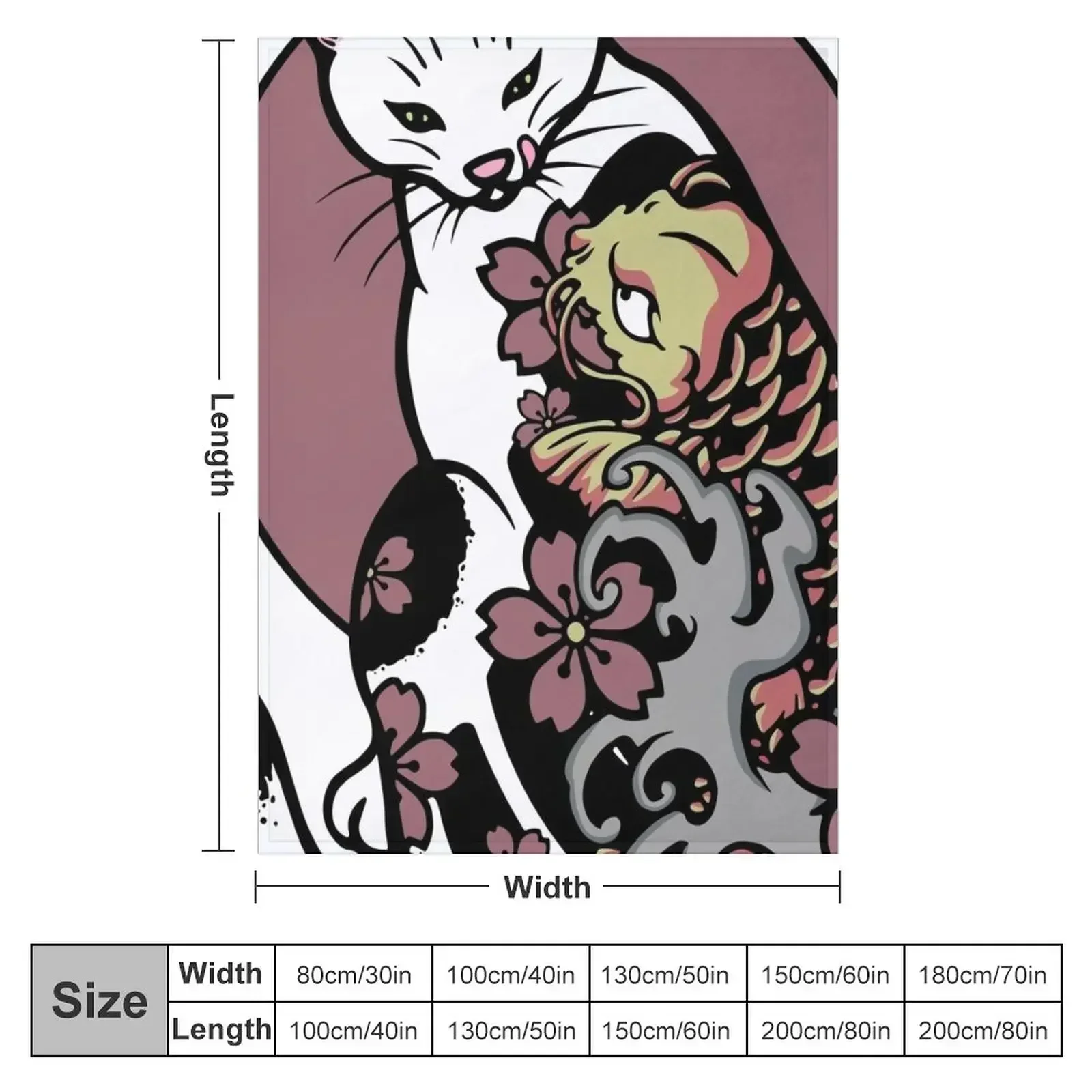 Monmon cat - Cat with japanese tattoo -Ko? Fish Throw Blanket couch cozy soft plush fuzzy picnic outdoor blanket