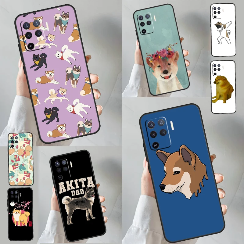 Animal Cartoon Akita Dog For OPPO A94 A74 A54 A96 A76 A16 A77 A57 A17 A15 A53S A54S A57S A5 A9 A31 A53 A52 A72 Case